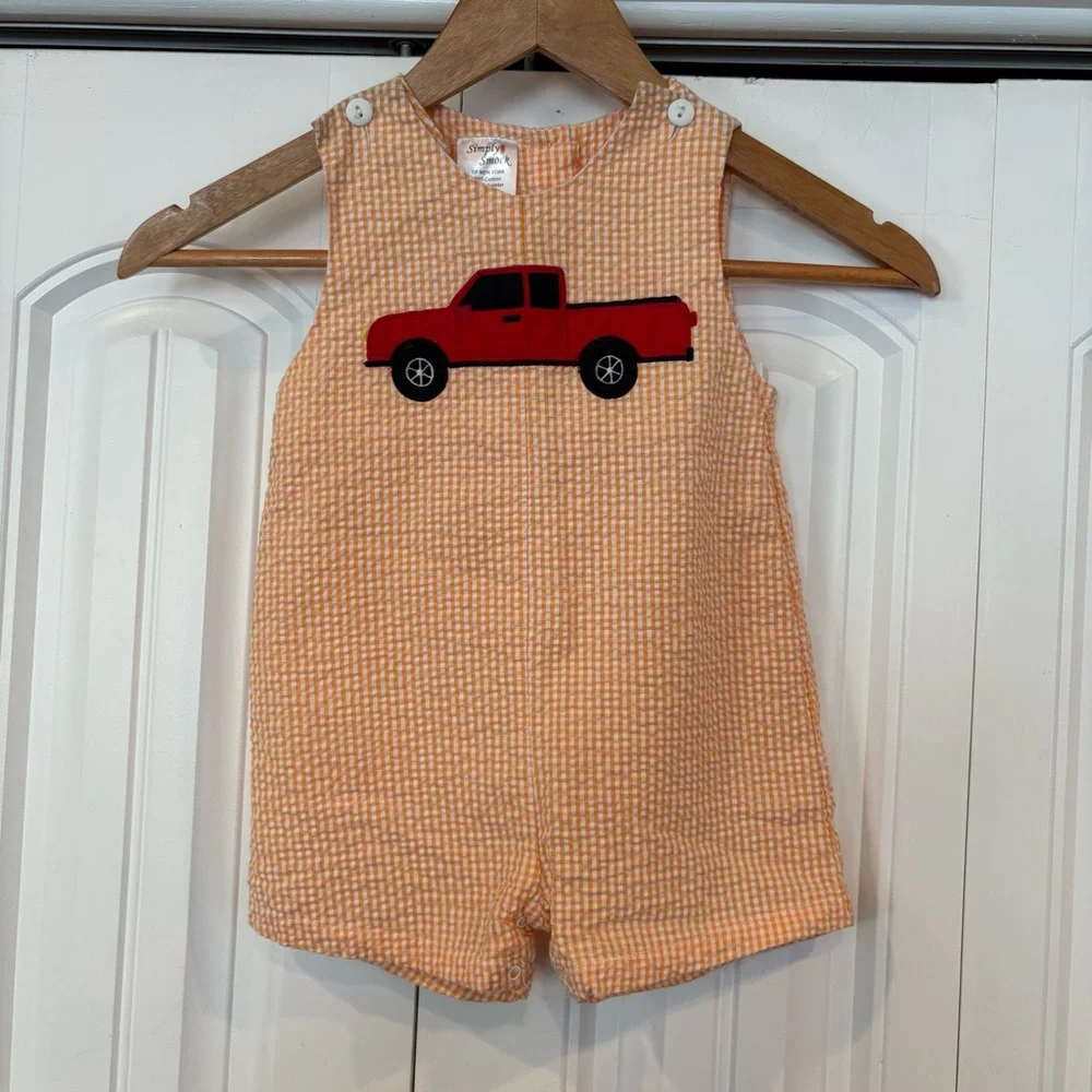 Simply Smock Red Truck Seersucker Romper‎ Size 18 Months