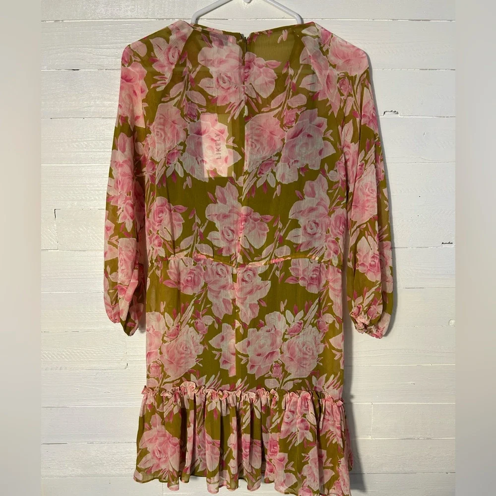 NWT Likely Women’s Hadi Layered Dress, Olive green and pink. Women’s size 2.