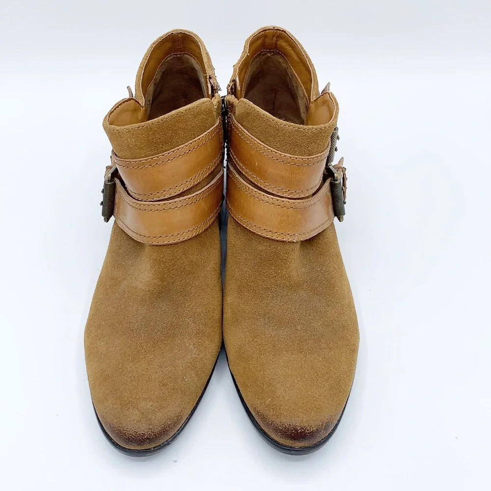 Sam Edelman Boots Womens 7M‎ Brown Suede Pippen Ankle Booties Buckle Straps