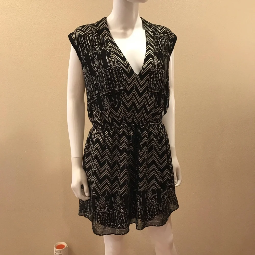 Free People Black Gold Mini Dress Size XS Oversized Boho Whimsigoth Festival