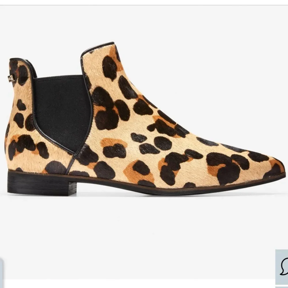 Cole Haan Hara Leopard print Chelsea boots booties fur hair 6.5