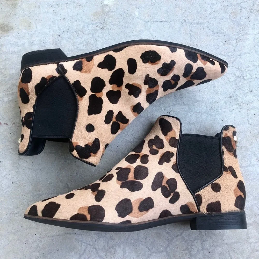 Cole Haan Hara Leopard print Chelsea boots booties fur hair 6.5