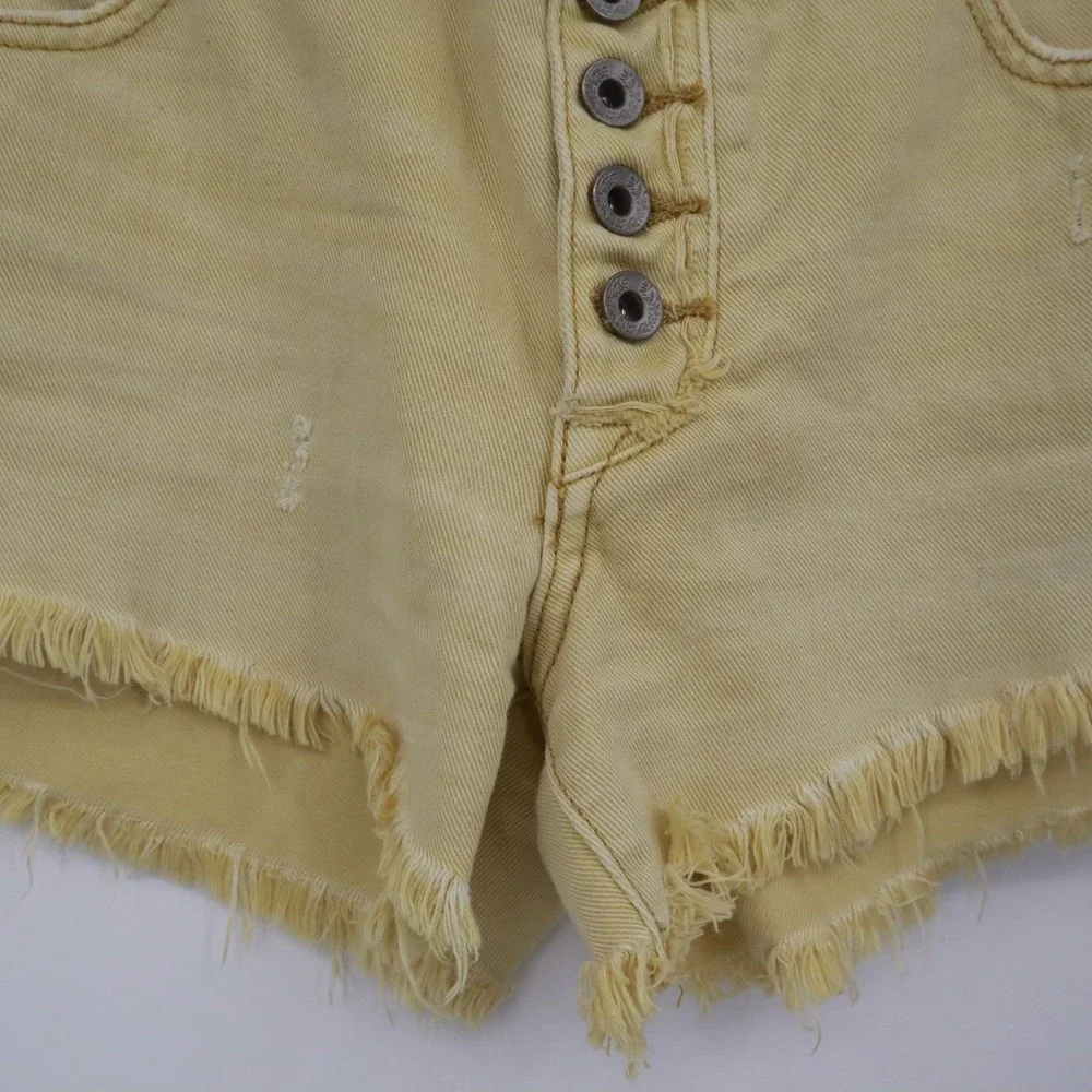 Free People Distressed‎ Denim Shorts Womens 26 Yellow Boho Earthy Rugged Indie