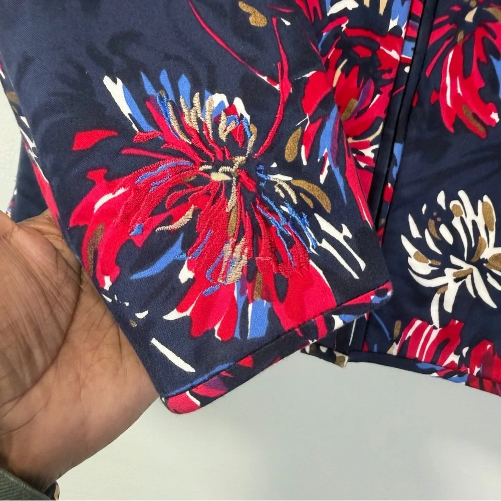 Vintage Laura Ashley Navy and Red Floral Fireworks Casual Jacket Sz Small Petite