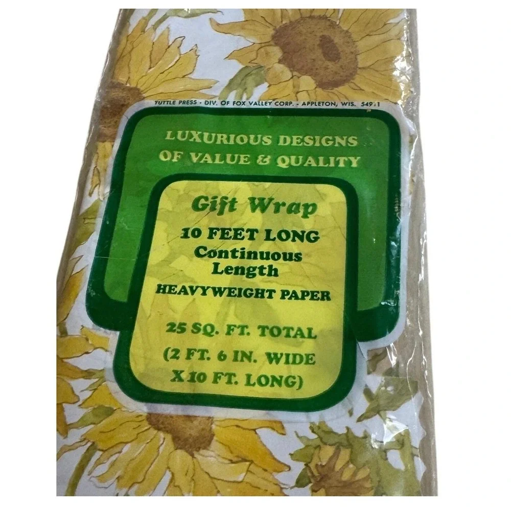 Vintage Tuttle Press Sunflower Gift Wrap 10ft‎ Heavyweight Paper Floral Yellow