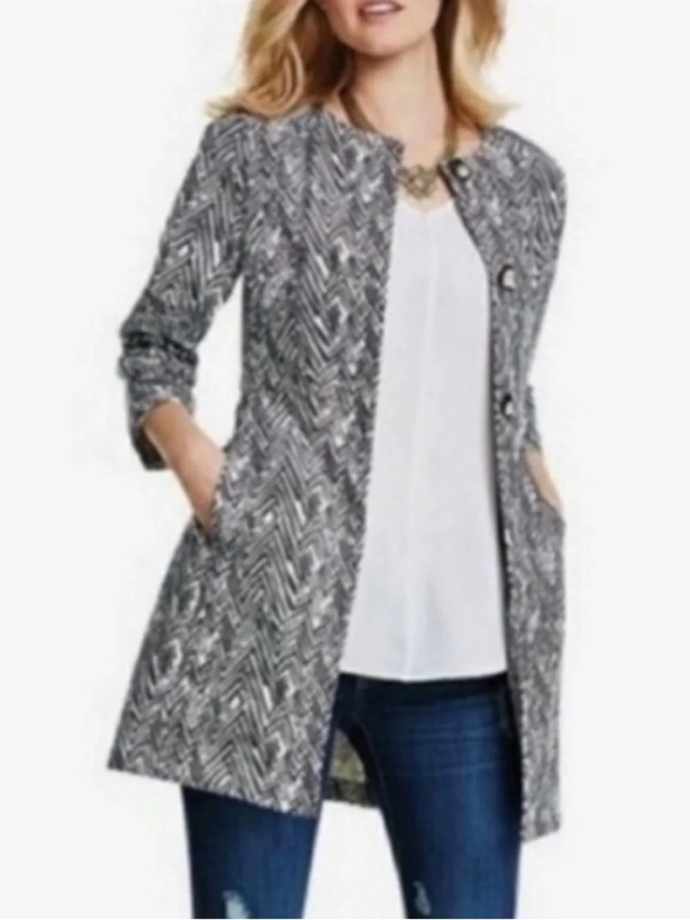 CAbi Zig Zag Chevron Zebra Ponte‎ Knit Jacket Coat