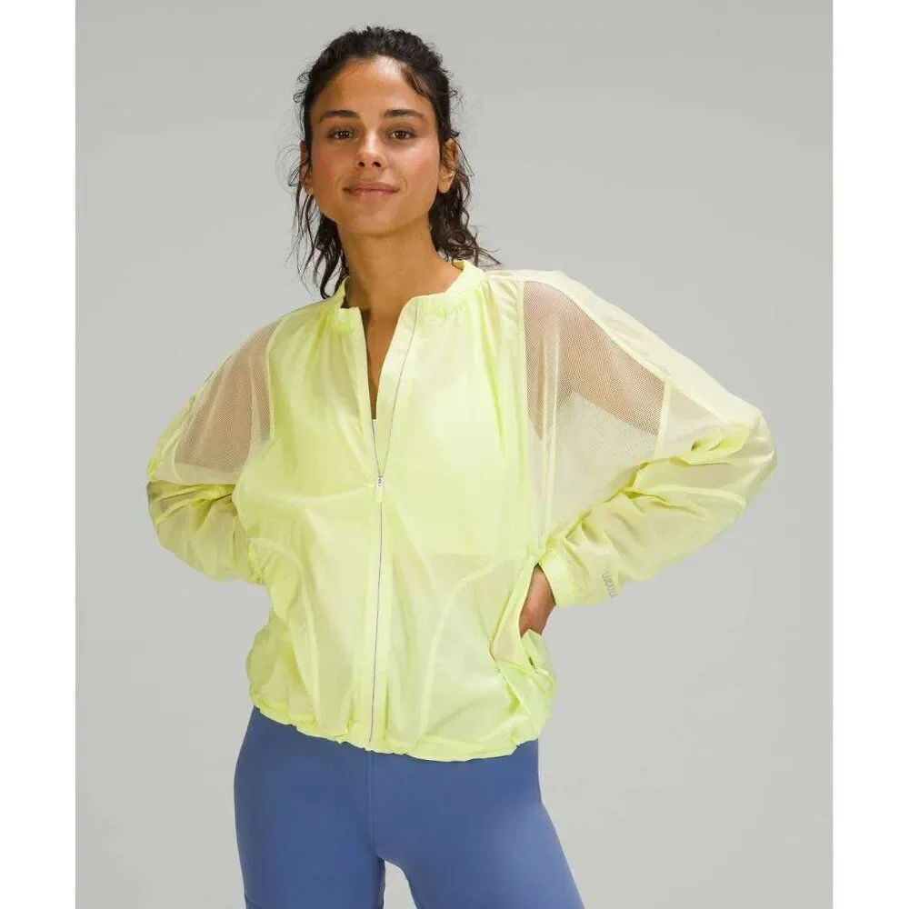 Lululemon neon Crispin Green With The Breeze mesh water repellent jacket