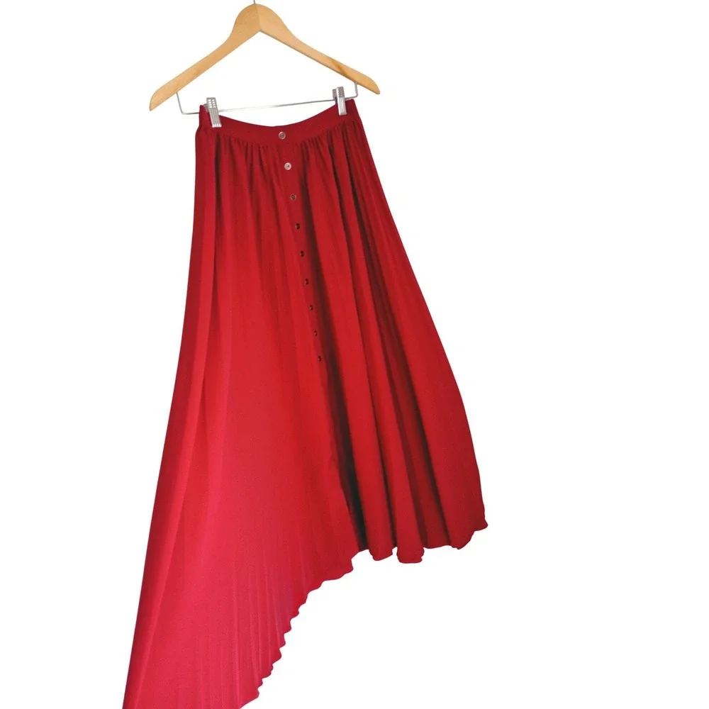 Maeve‎ Anthropologie Red Pleated Button Front Maxi Skirt Fits S Elastic Wst $118