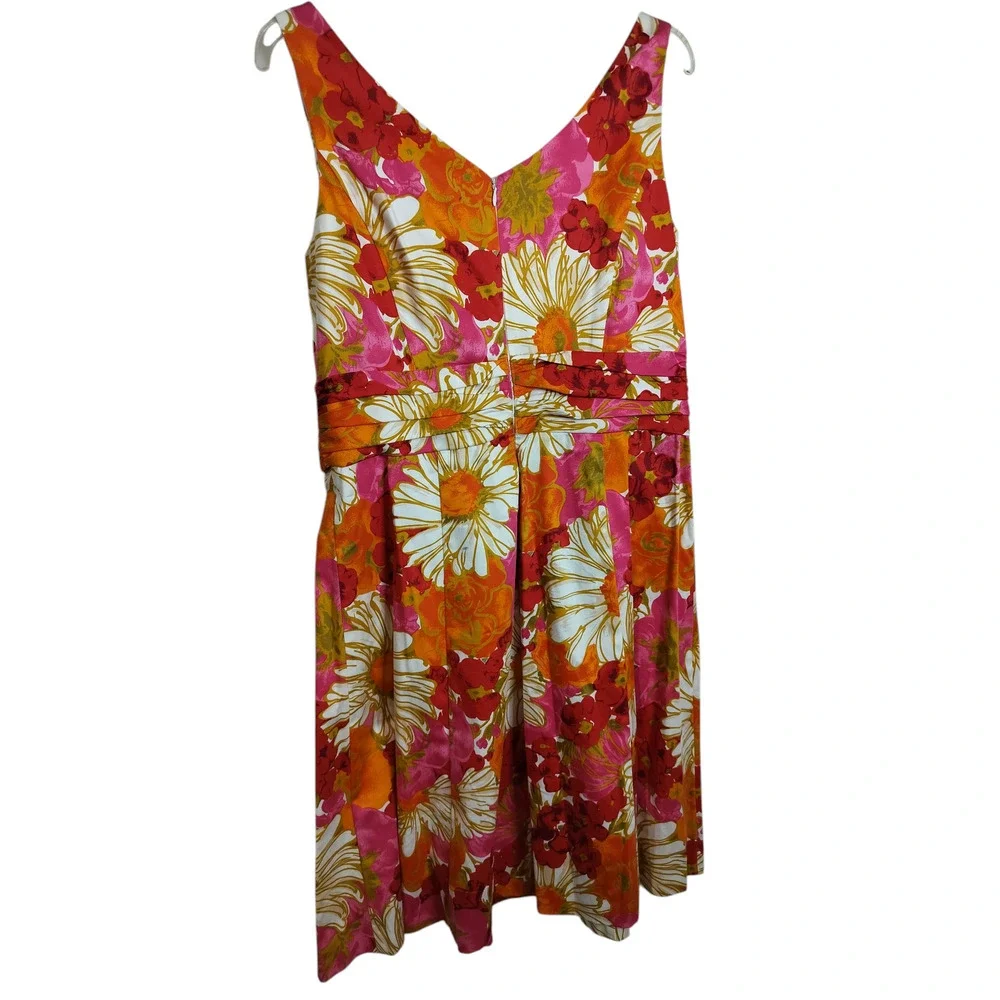 3526) Jessica Howard Sleeveless Fit & Flare Pink Orange Cotton Sundress Size 14