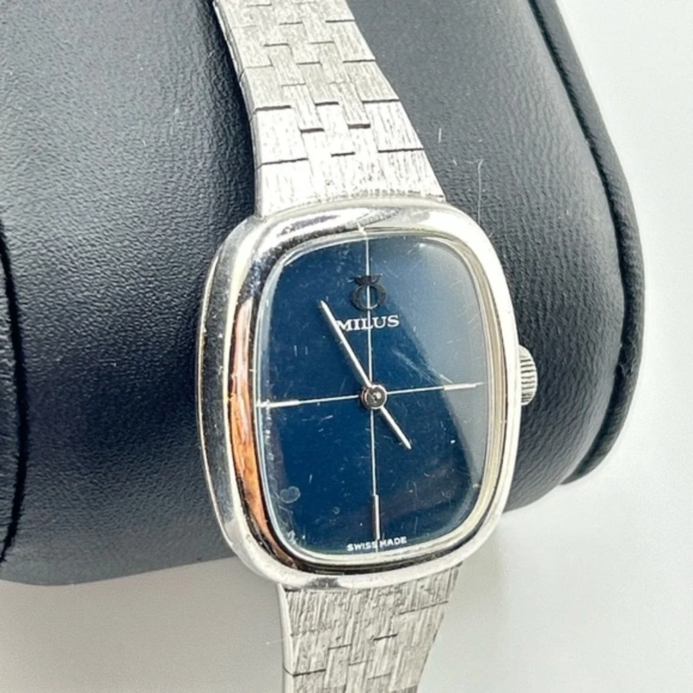 Milus vintage unisex Silver and Blue swiss made watch #566