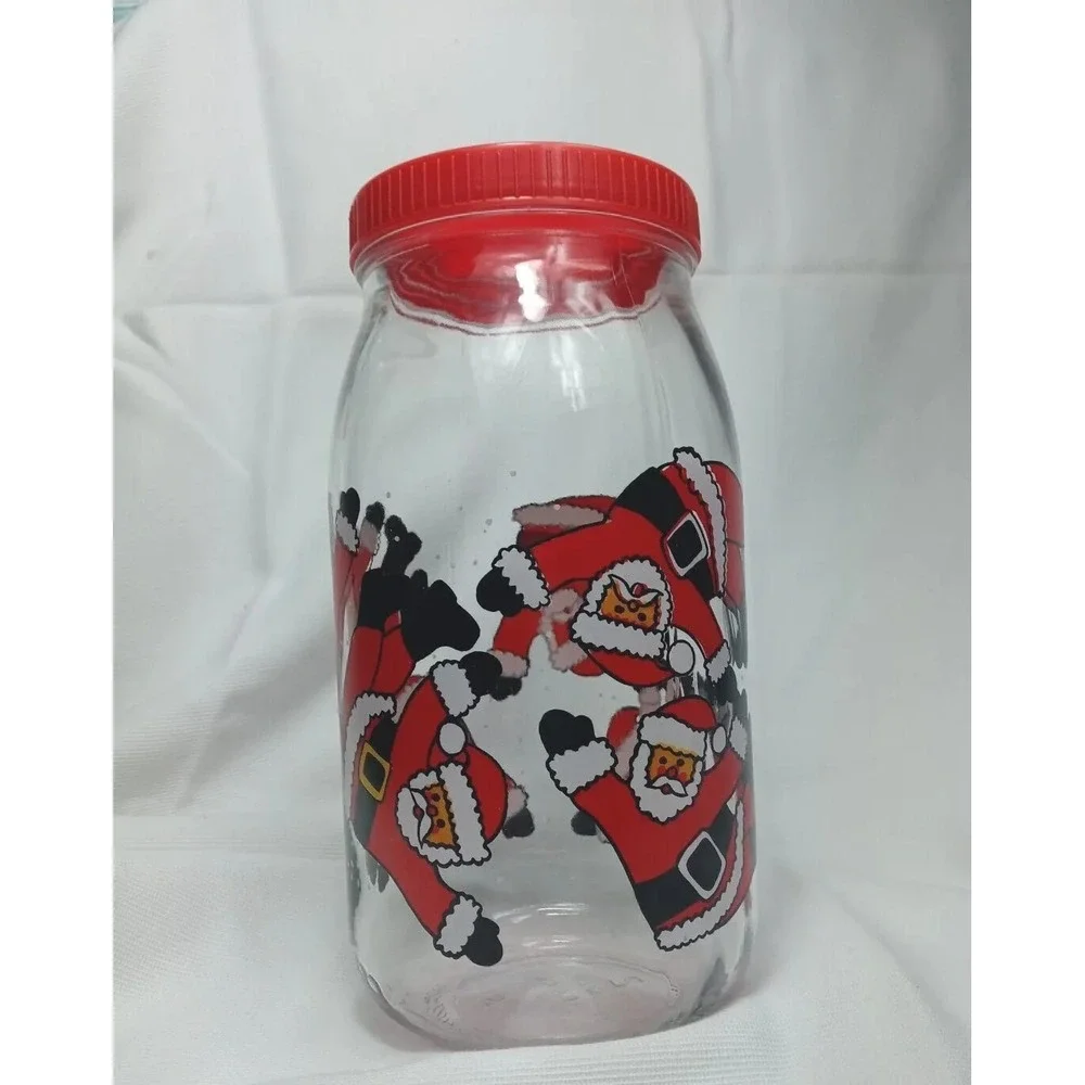 Santa Claus Christmas Cookie Jar Glass Canister Tumbling Santa 2L France Vintage