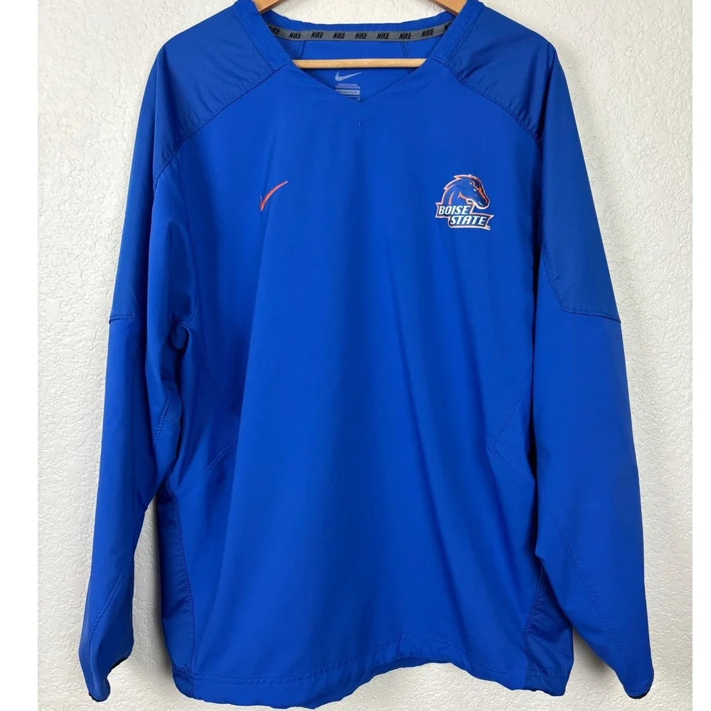 Nike Boise State Broncos Men Blue V-Neck Sideline‎ Windshirt Pullover Large