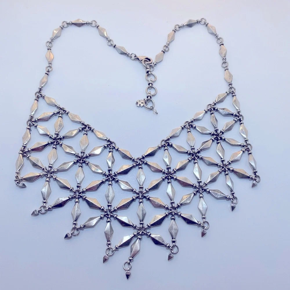 Lucky Brand Silver Tone Geometric Necklaces 19 Inch Bib Statement
