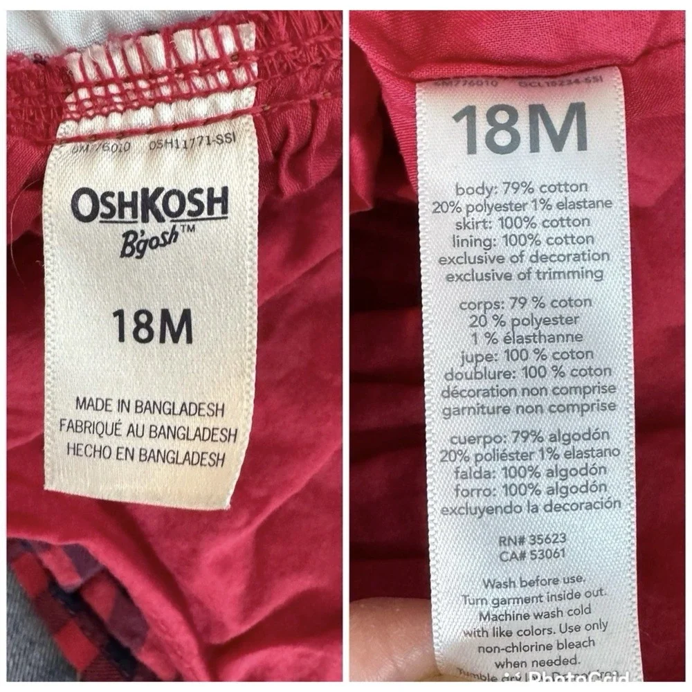 Oshkosh Vestbak Overall Dress Jumper 18 Months Red Black Plaid Shirt‎ Denim