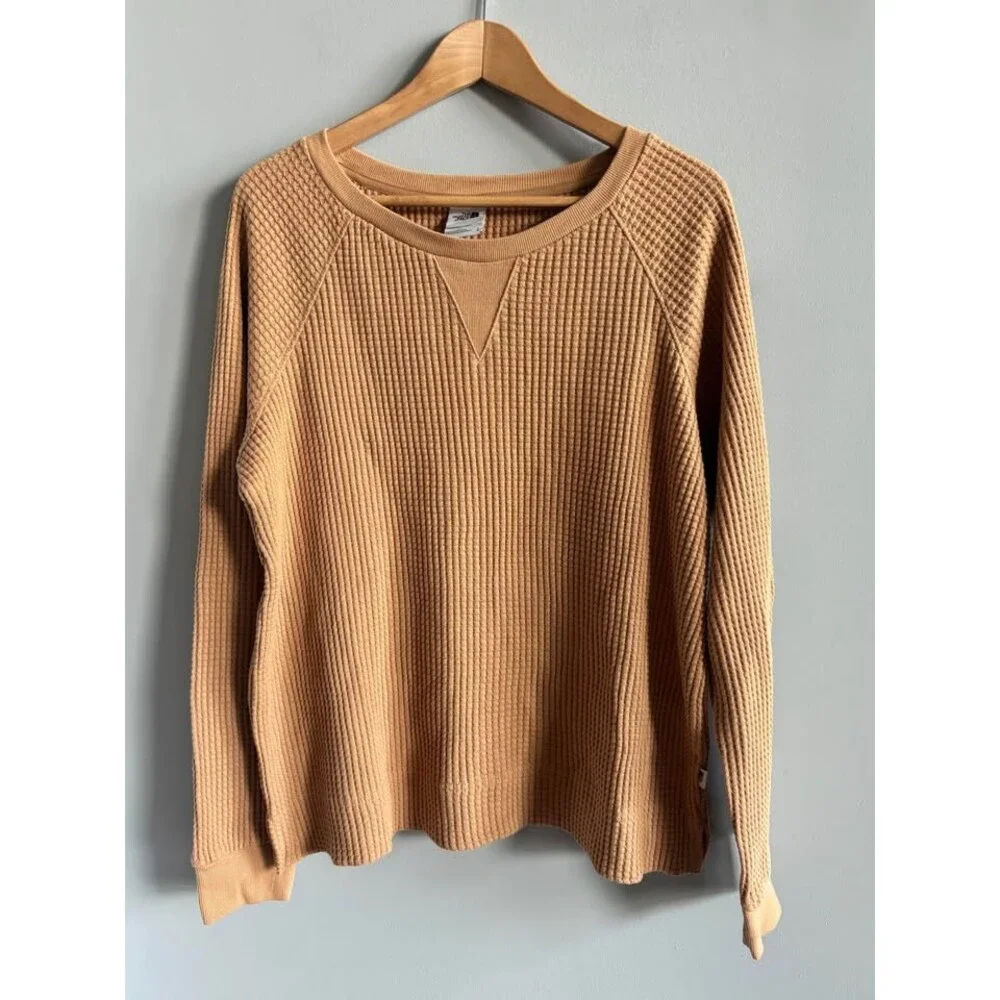 The North Face LARGE Chabot Crew Neck Waffle Knit Thermal Top Women's Tan Beige