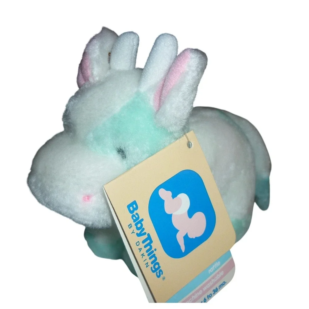 Vintage Dakin Baby Things Cow Plush Rattle Mint Green White 1980s NEW‎ WITH TAGS