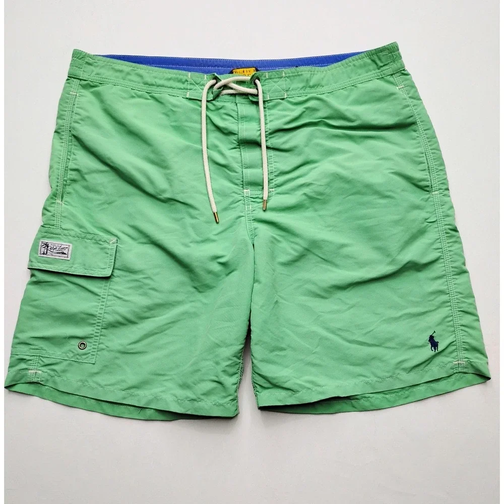 Polo Ralph Lauren Men's Large Green Swim Trunks Board Shorts Lined Drawstring
