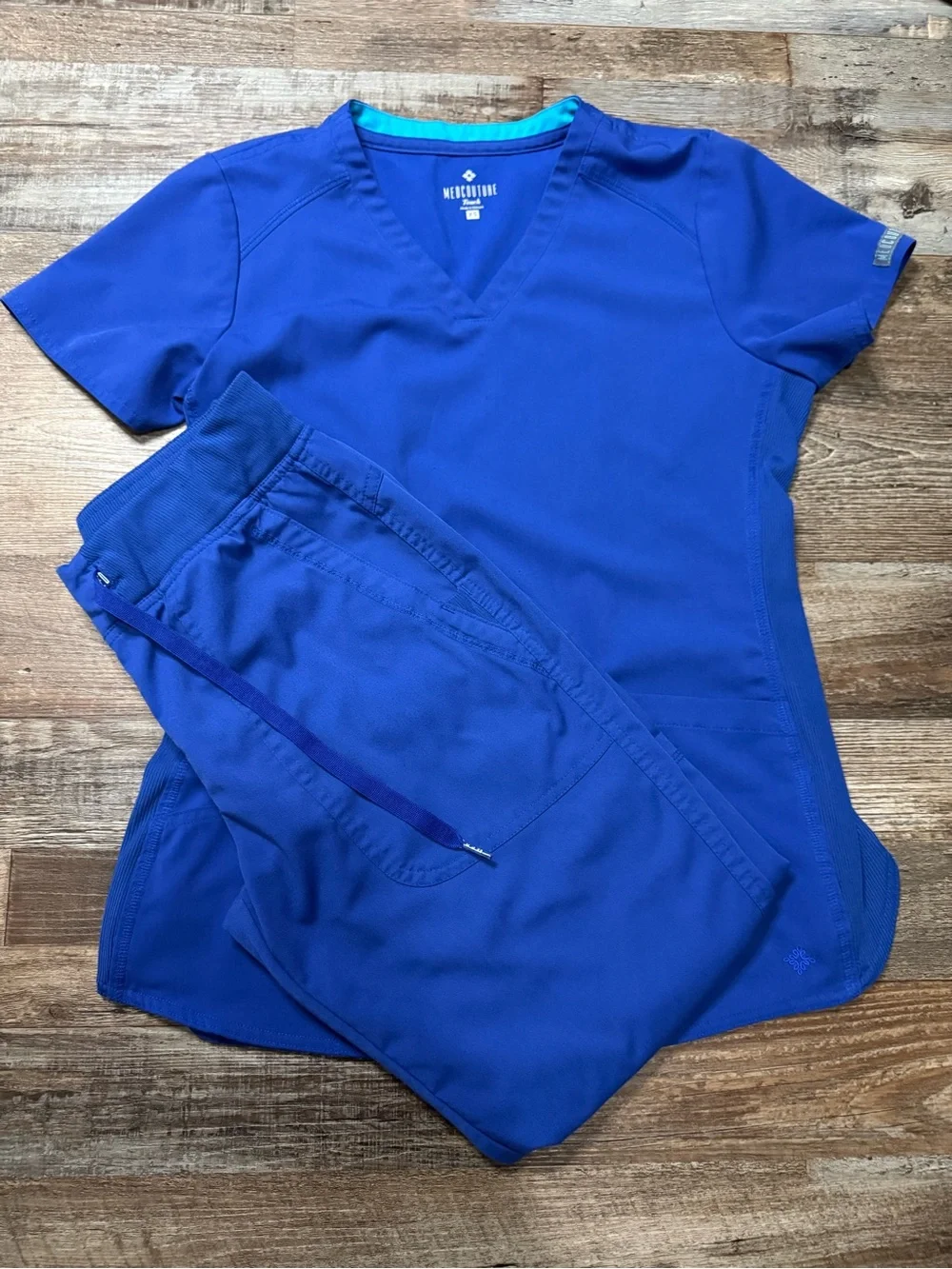 Med Couture Royal Blue Scrub Top and Pants Set