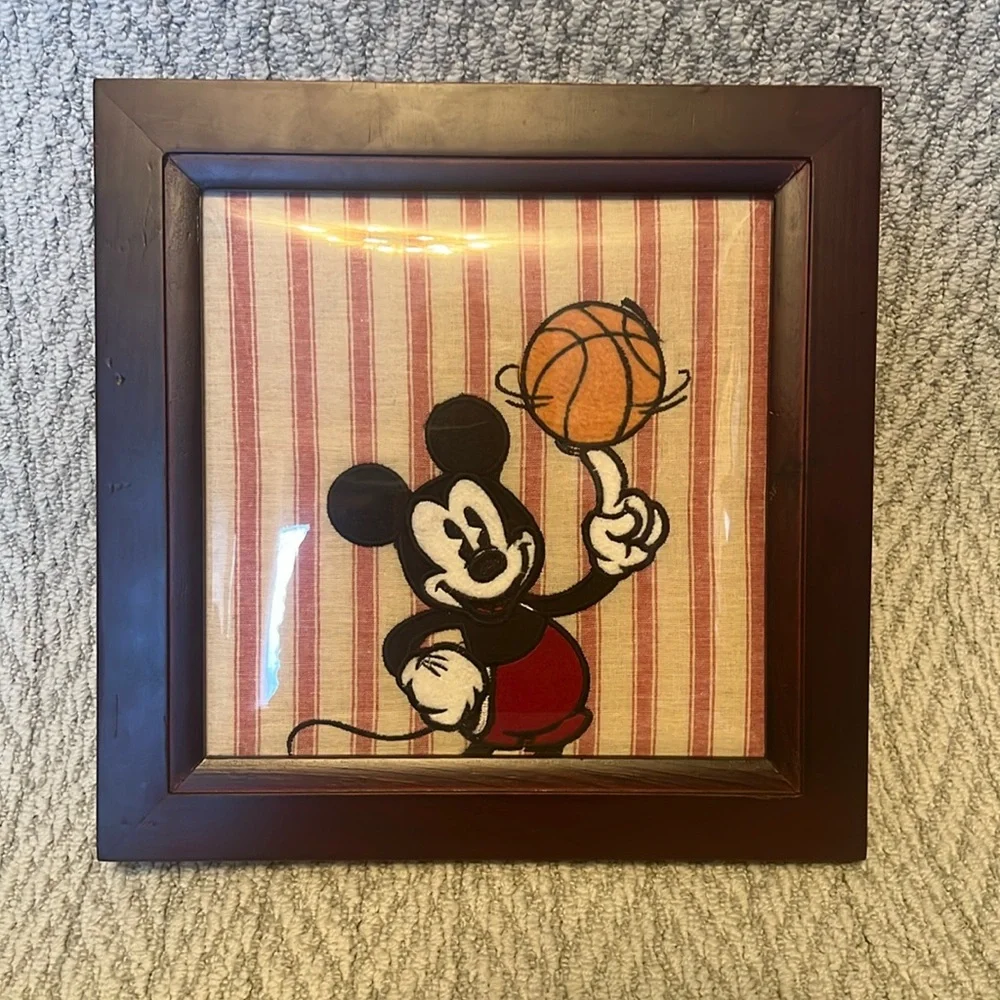 Vintage‎ Disney Mickey Mouse Basketball Embroidered Framed Art
