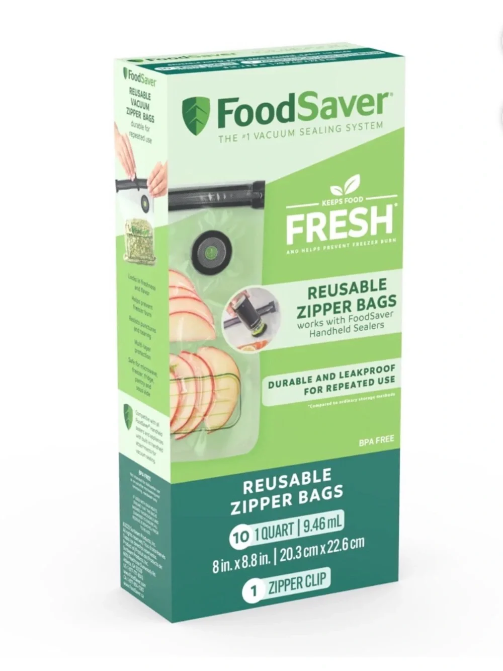 3x FoodSaver Reusable Zipper Bags - 10 Per Box - 1 Quart