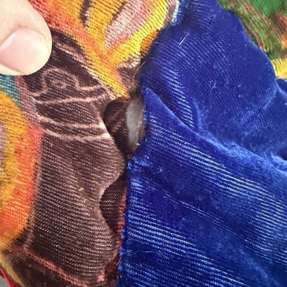 VTG 70s 80s Velvet Quilt Bedspread Patchwork Hippie Boho Blanket Queen 107x82‎