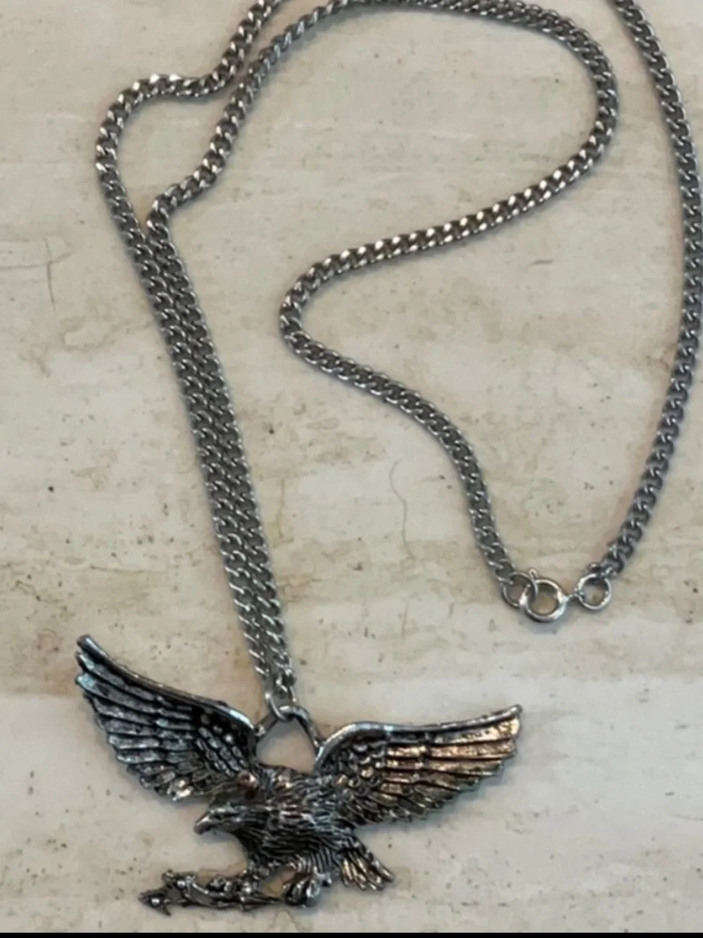 American Eagle Pendant Necklace Large Flying Wings Men’s Silver Tone