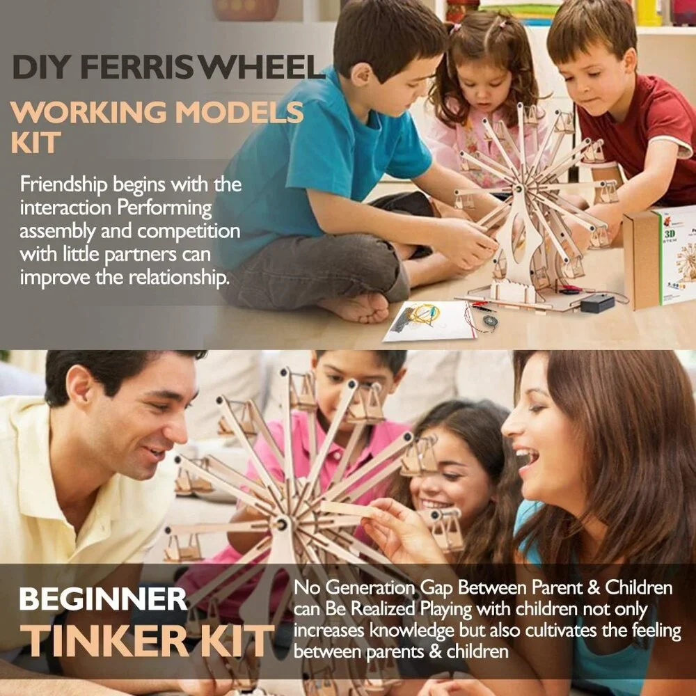 Wooden Ferris Wheel DIY 3D Puzzle Craft Kit STEM PROJECT Construction Toy Set