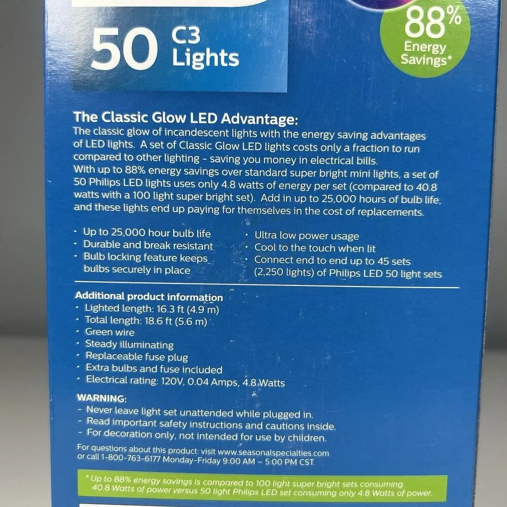 New Philips 50 C3 Lights Multi Classic Glow LED A5 Indoor Outdoor NIB