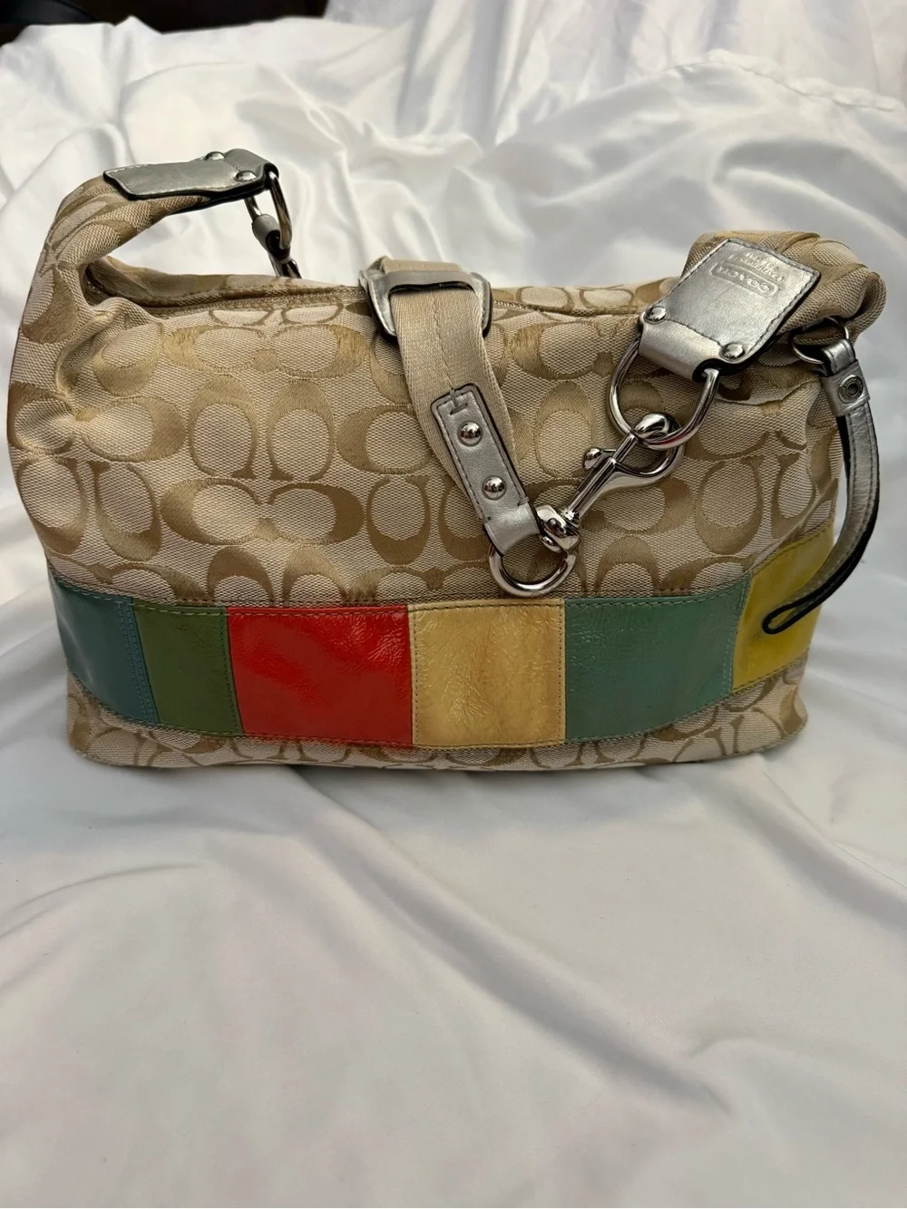 EUC Vintage Coach Gallery Signature Hobo Shoulder Bag with Multicolor Stripe