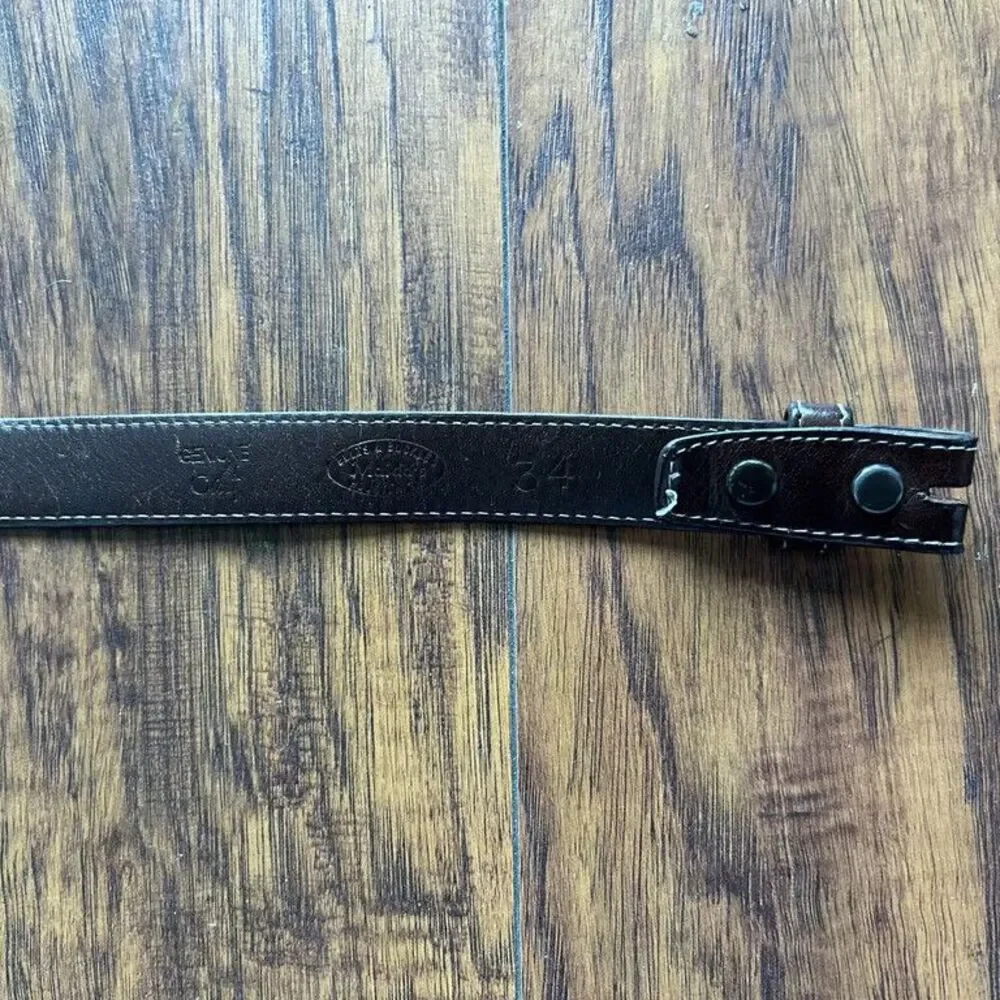 Maidas Houston Belt Strap Genuine Calf Leather Brown Snap On Distressed Mens 34