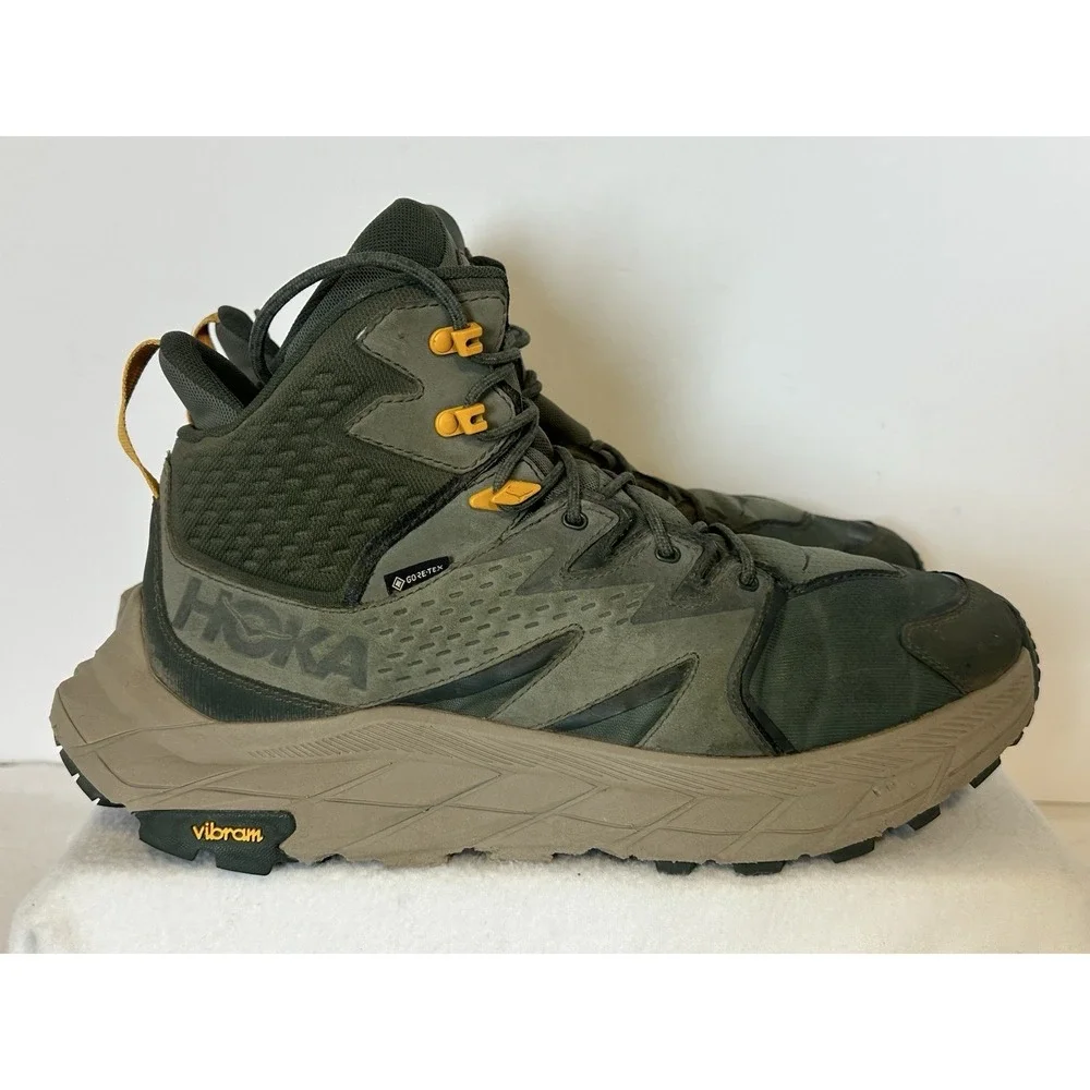 HOKA Boots Mens 11 D Anacapa Mid GTX Green Hiking Trail Running Gore Tex Vibram