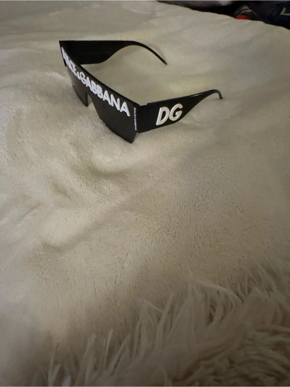 Dolce & Gabbana Black Shield Sunglasses with White Logo