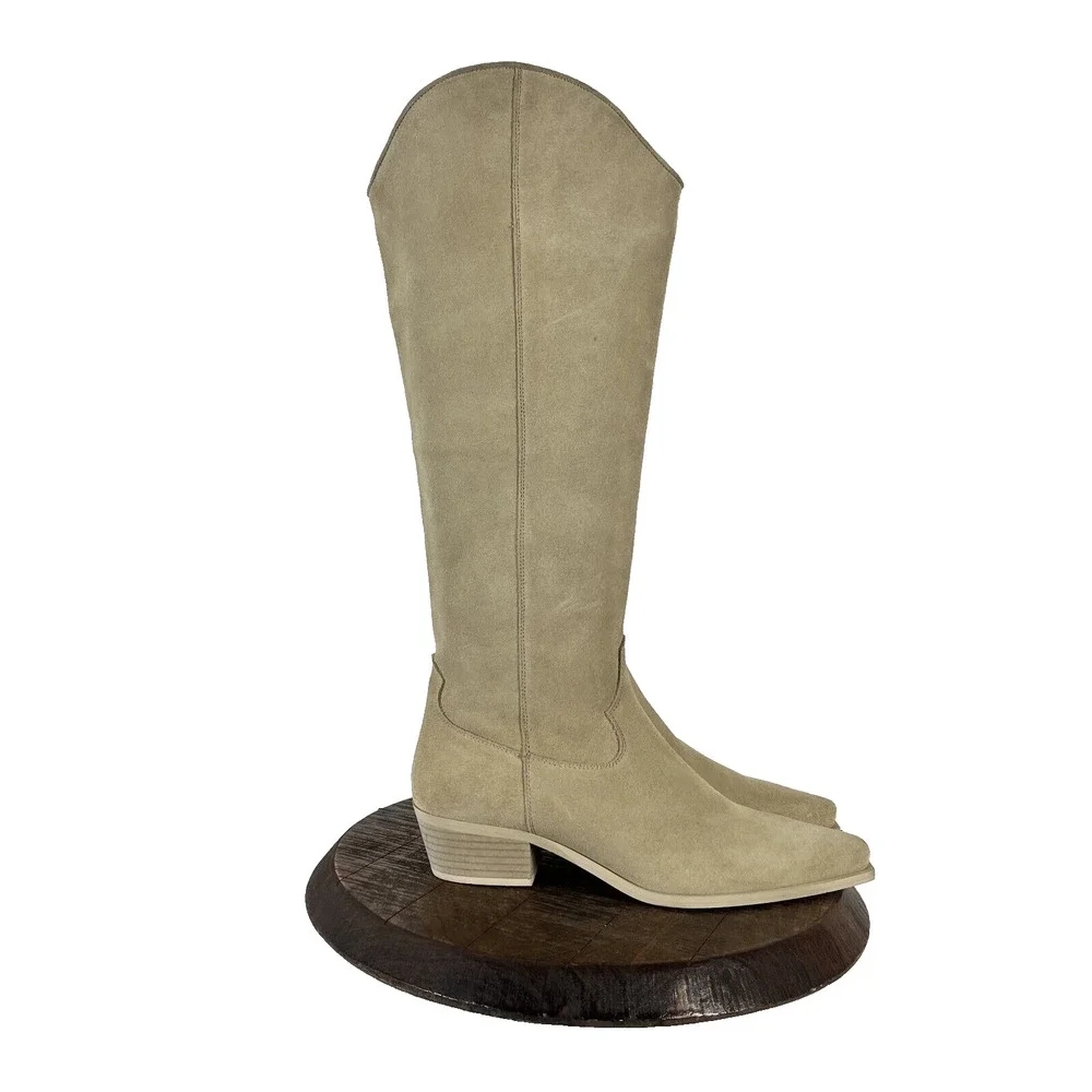 Feners Boots Womans 42 Cream Suede Leather Lined Zip Tall Riding Made in Spain