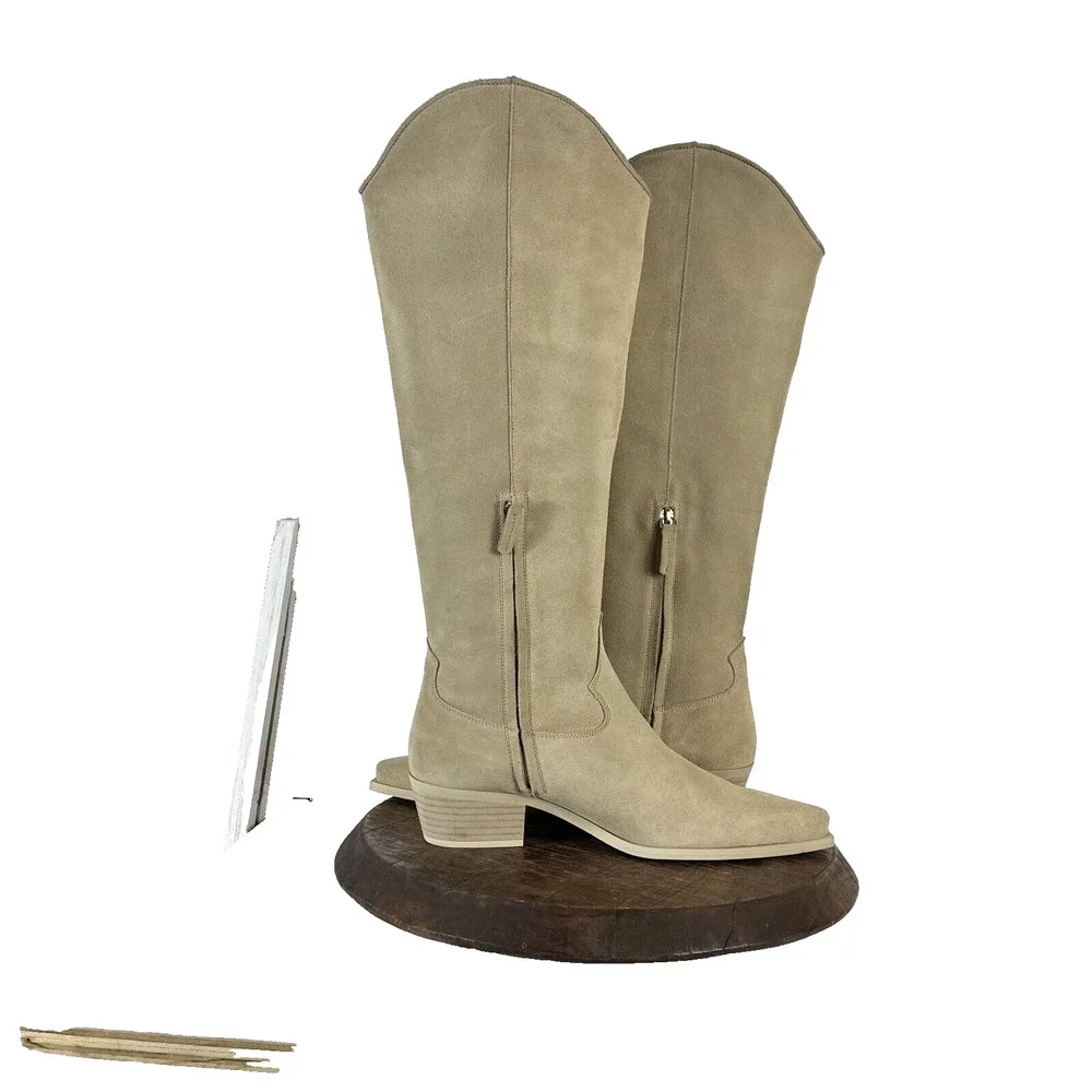 Feners Boots Womans 42 Cream Suede Leather Lined Zip Tall Riding Made in Spain