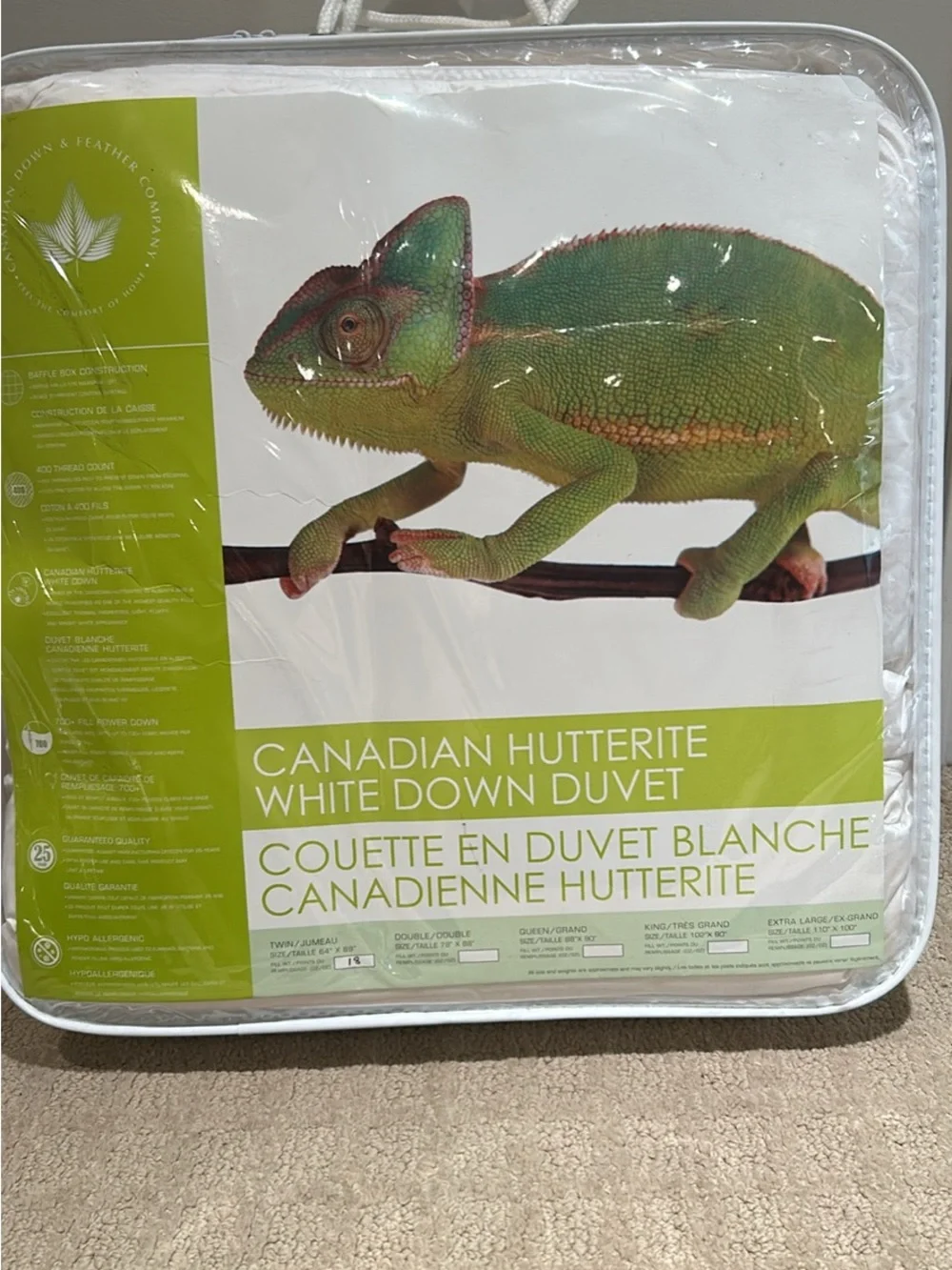 White Down Twin 700 FP Duvet / Comforter Canadian Down & Feather Co NEW $256