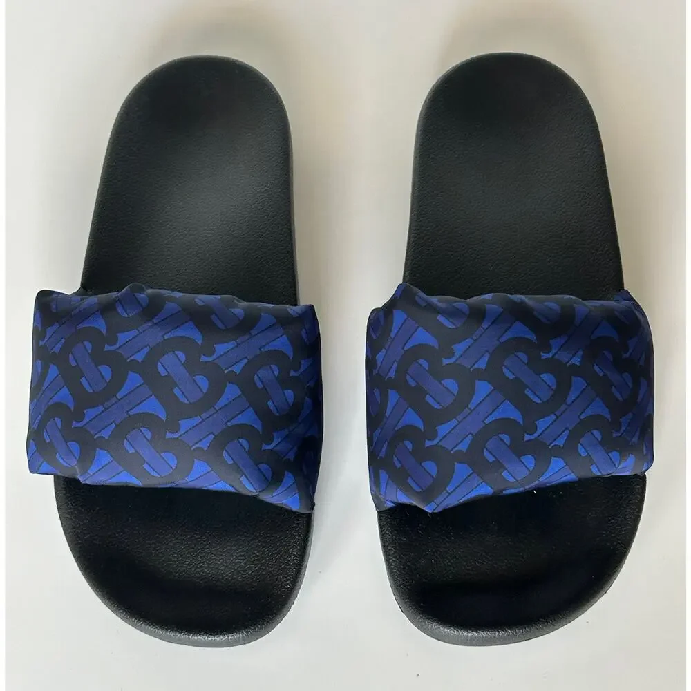 NIB $570 Burberry Furley Puff TB Men's Slides Blue Sandals 10 US (43) 8048585