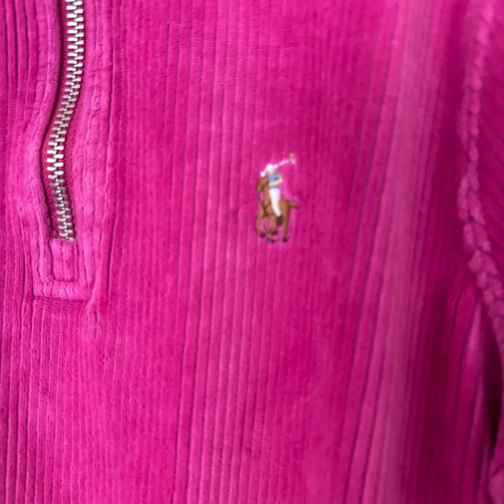 Ralph Lauren Polo girls kids quarter zip Corduroy ribbed Sweatshirt - Magenta