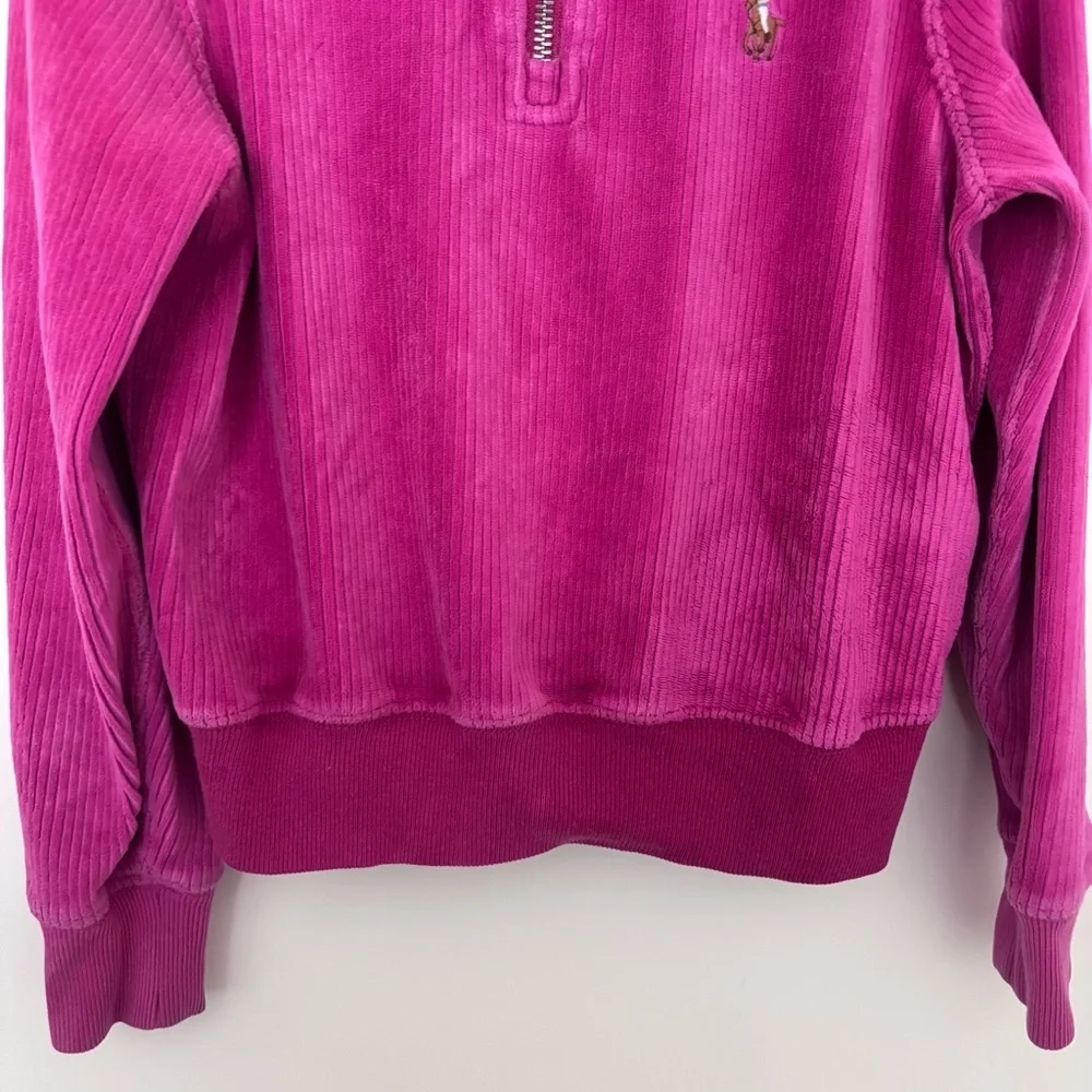 Ralph Lauren Polo girls kids quarter zip Corduroy ribbed Sweatshirt - Magenta