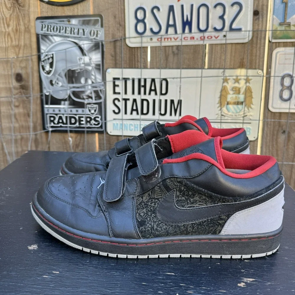 Sz 13 2008 Nike Air Jordan‎ 1 Low Strap Retro I Black Stealth Grey 20 Laser 3