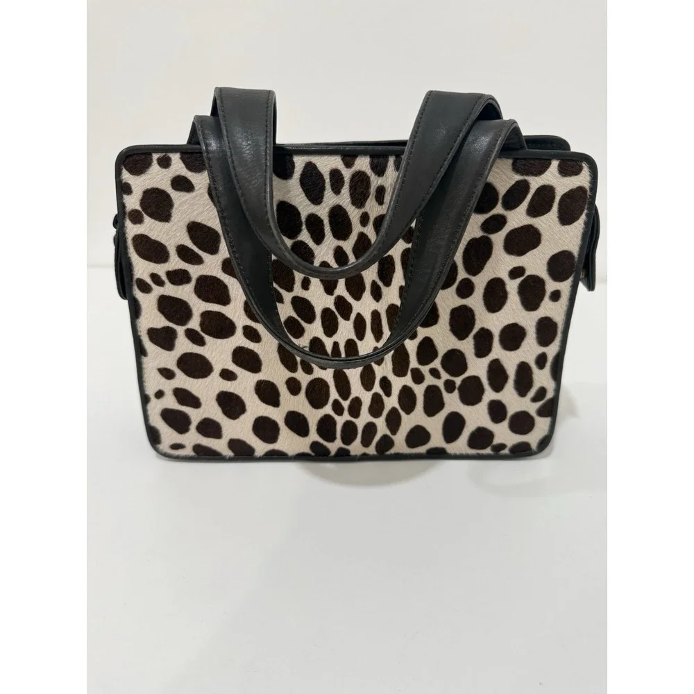 VTG Carlos Falchi Animal Print Calf Hair Leather Handbag Tan Dark Brown