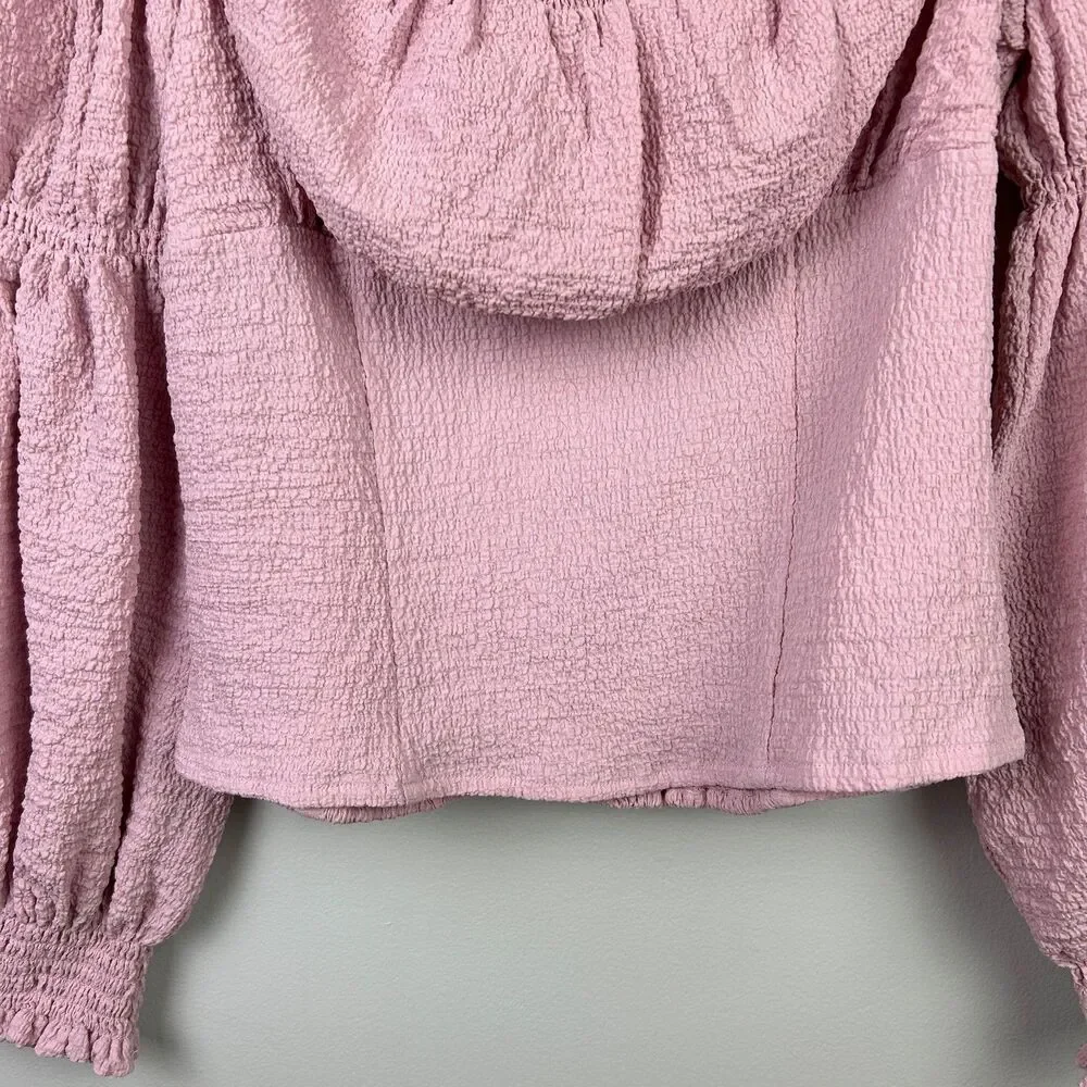 ASTR the Label Lilac Pink Puff Long Sleeve Ruched Bust Top Smocked Blouse sz M