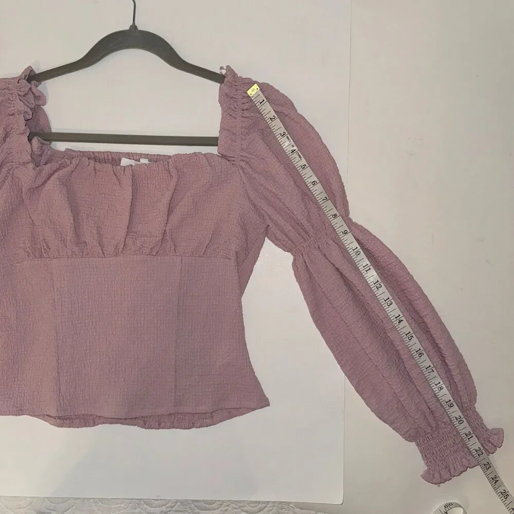 ASTR the Label Lilac Pink Puff Long Sleeve Ruched Bust Top Smocked Blouse sz M