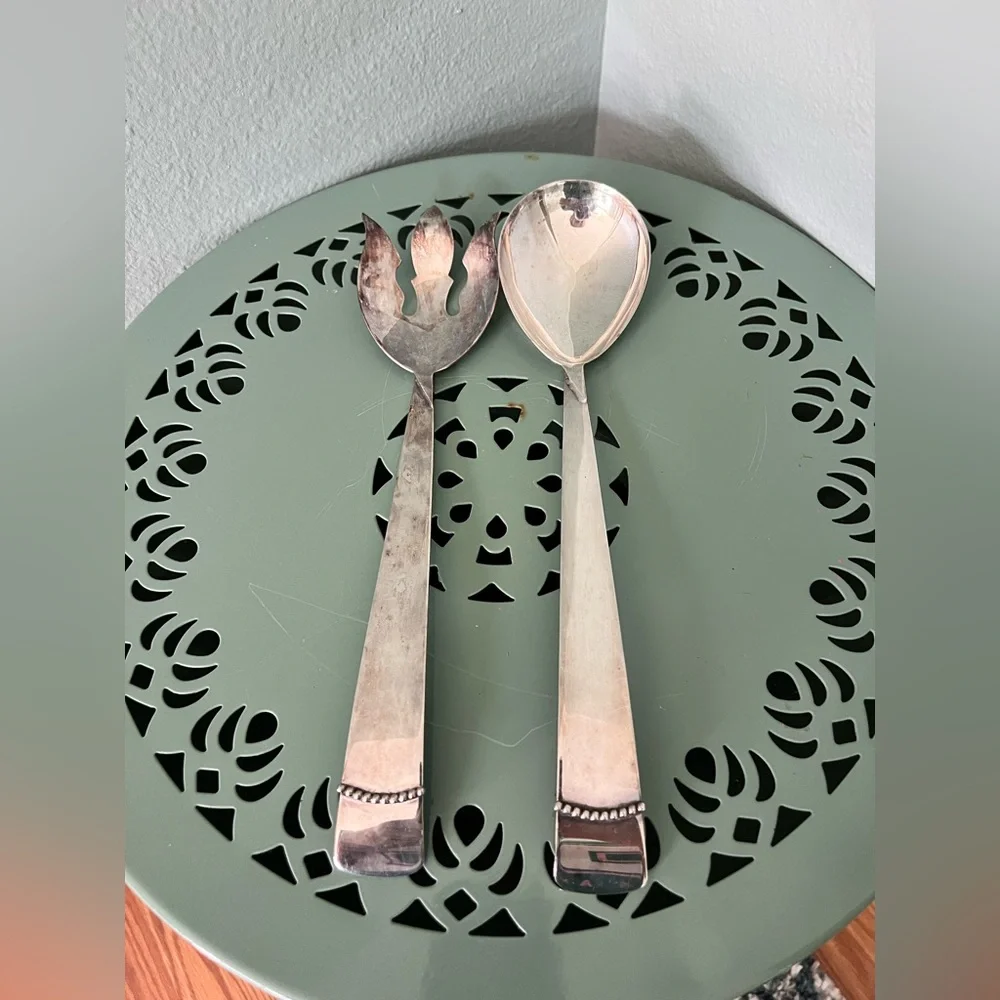 Ingrid Silverplate Royal Hickman Crown Hallmark Salad Serving Set  Fork Spoon