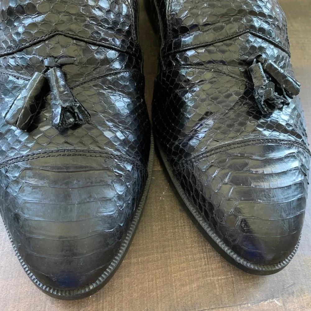 Giorgio‎ Brutini Mens 11M Black Genuine Snake Skin Leather Tassel Loafers