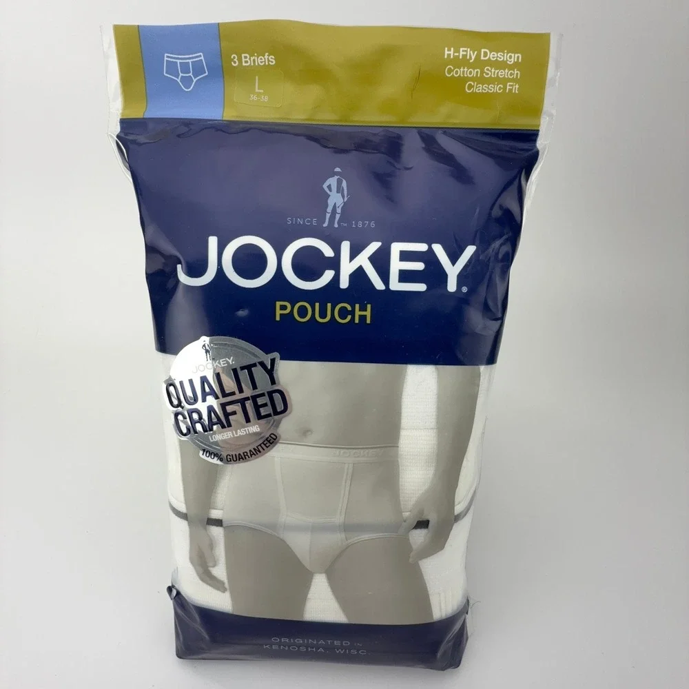 Jockey Pouch Briefs 3 Pack White‎ Cotton Stretch H-Fly Classic Fit Large 001145