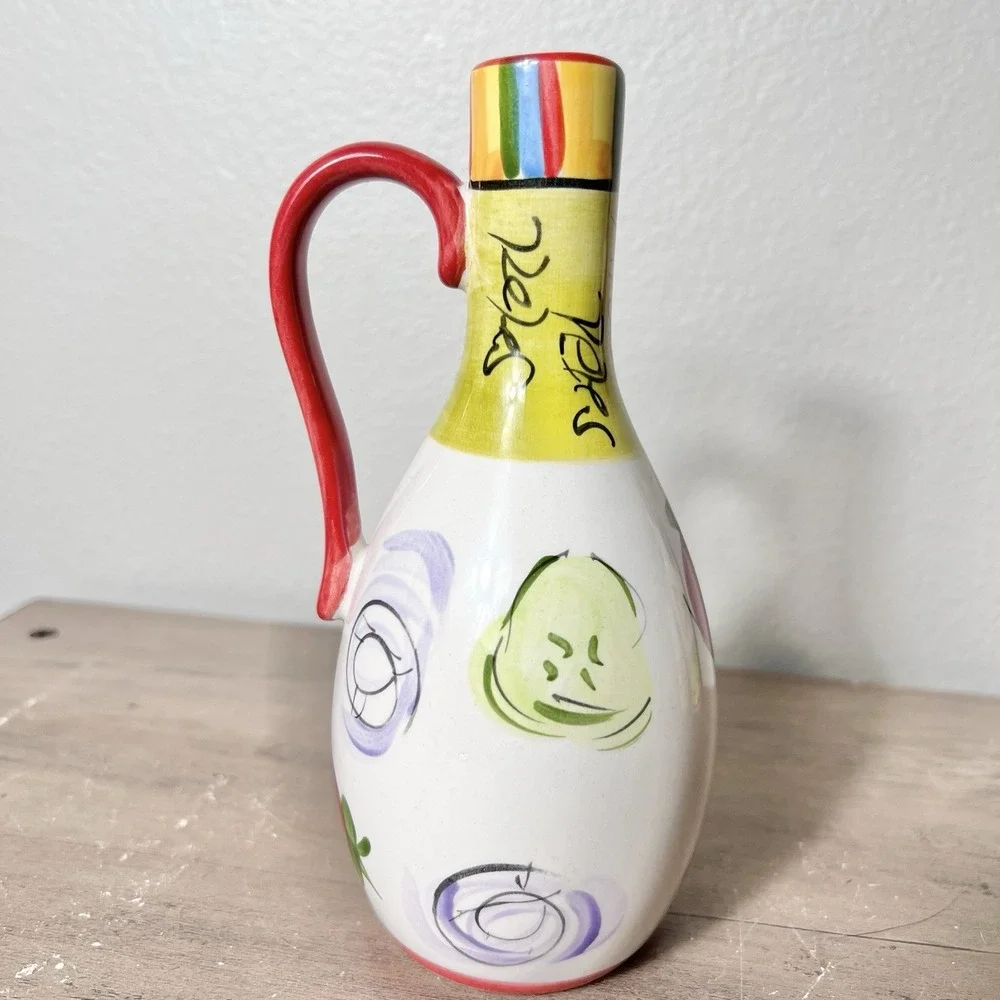 Tabletops Gallery Salad 101 Hand Painted Oil‎ Vinegar Cruet & Pepper Shaker Set