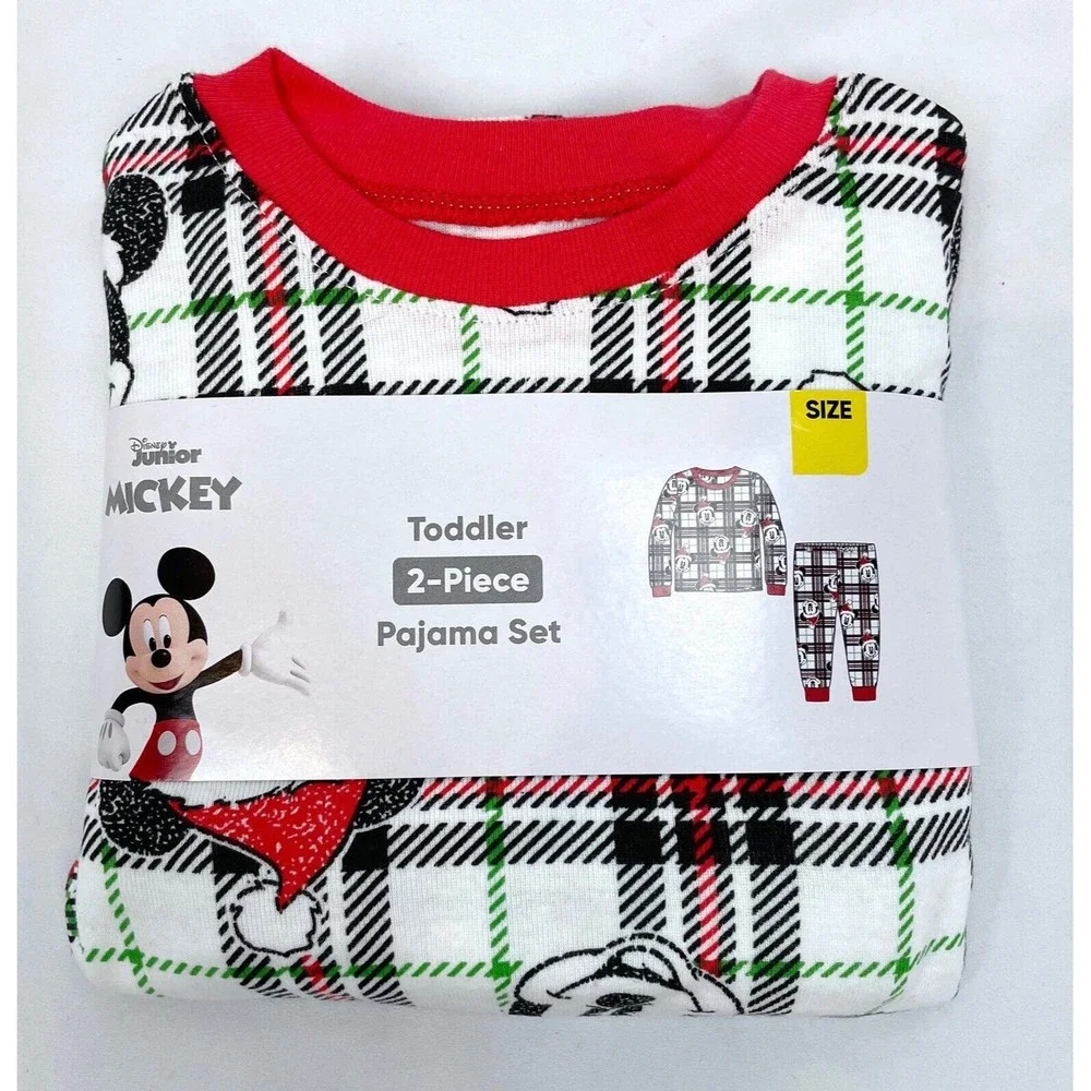 New Disney Mickey Mouse White Holiday 2pc Pajama PJ Set Long Sleeve‎ Pants 3T