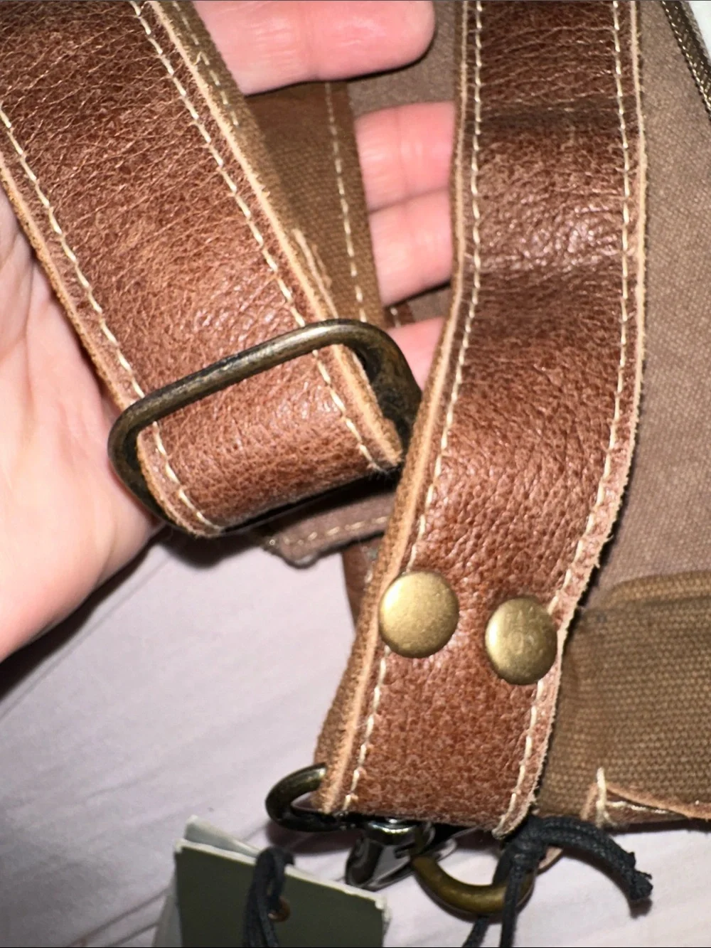 NWT Myra Two Tone Messenger Bag brown suede leather cow hide adj rem strap