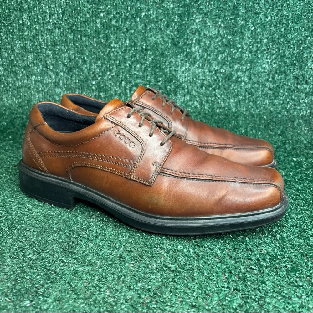 Ecco Mens 10-10.5 / 44 Brown Leather Oxford Helsinki‎ Lace Up Dress Shoes