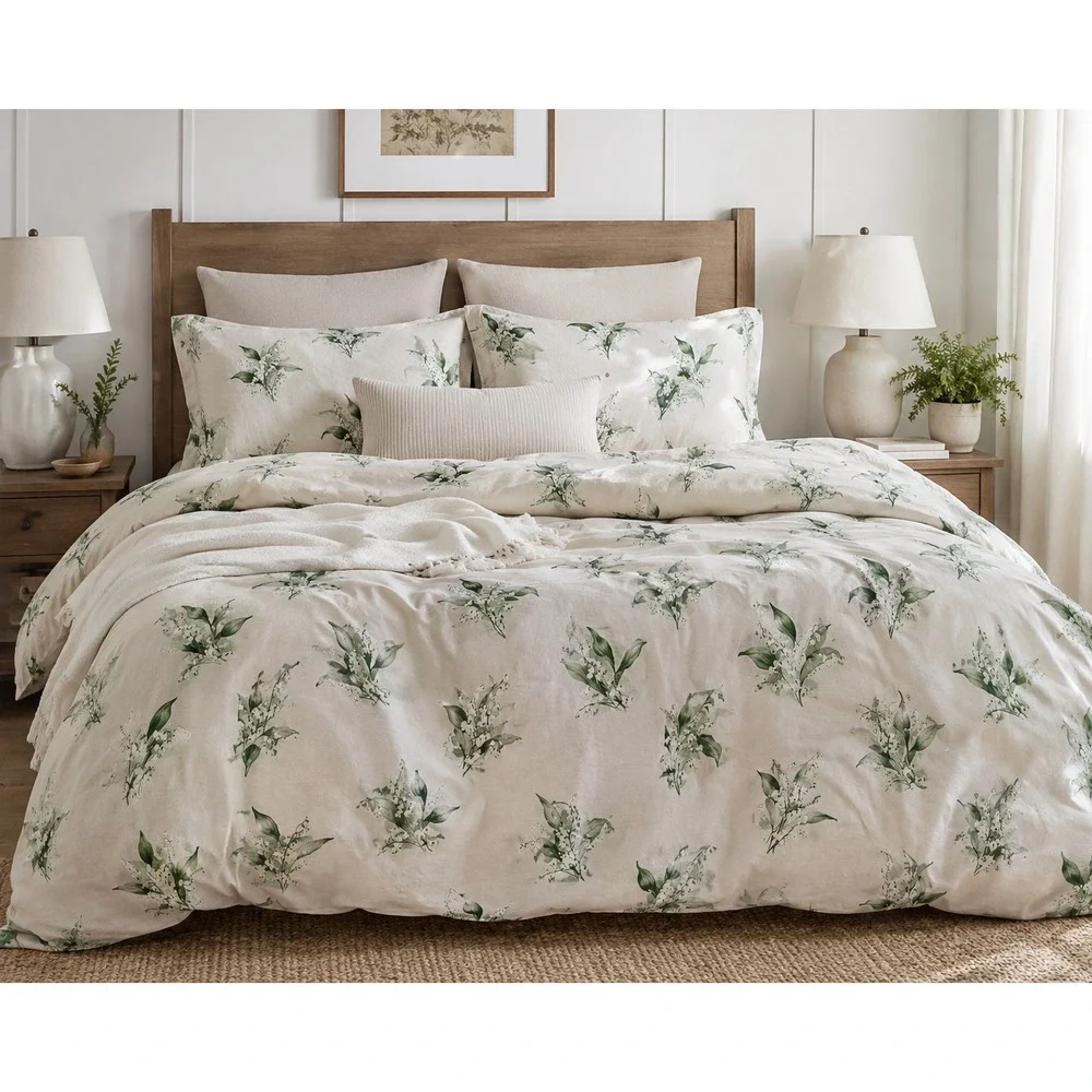Pottery Barn Monique Lhuillier King Duvet Cover Organic Cotton Floral Lily EUC